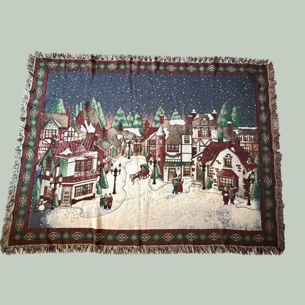 Chatham Woven Cotton Throw Blanket Winter Village Christmas Tapestry USA 50x70